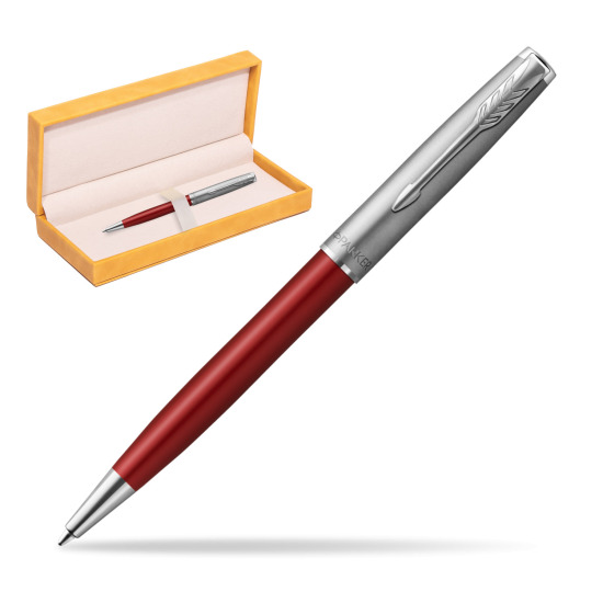 Parker Sonnet Sand Blasted Metal Red CT Penna a Sfera in suede box yellow