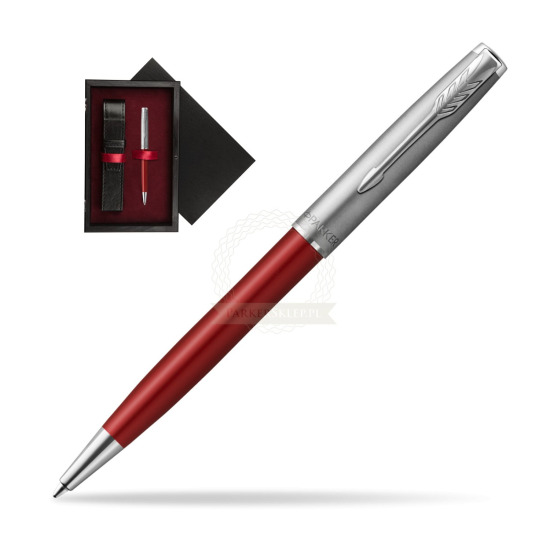 Parker Sonnet Sand Blasted Metal Red CT Penna a Sfera in single wooden box Black Single Maroon