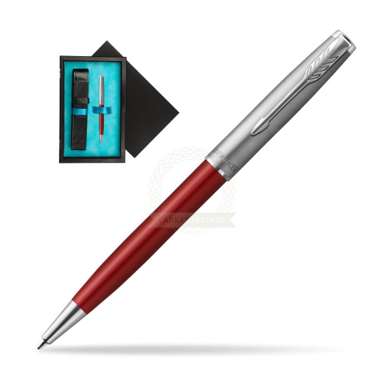 Parker Sonnet Sand Blasted Metal Red CT Penna a Sfera in single wooden box Black Single Turquoise