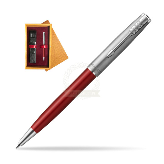 Parker Sonnet Sand Blasted Metal Red CT Penna a Sfera in single wooden box Honey Single Maroon