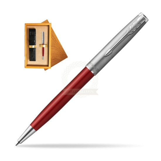 Parker Sonnet Sand Blasted Metal Red CT Penna a Sfera in single wooden box Honey Single Ecru