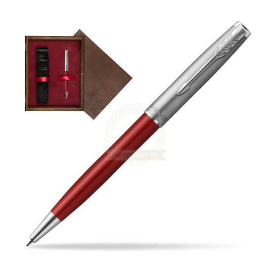 Parker Sonnet Sand Blasted Metal Red CT Penna a Sfera in single wooden box Wenge Single Maroon
