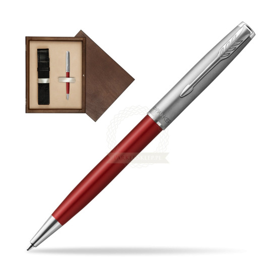 Parker Sonnet Sand Blasted Metal Red CT Penna a Sfera in single wooden box Wenge Single Ecru