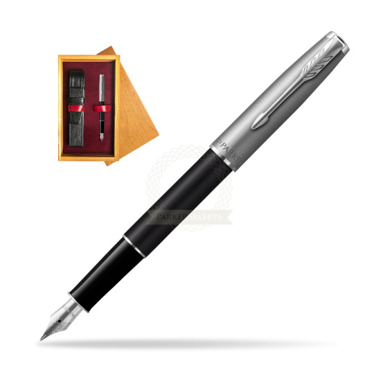 Parker Sonnet Sand Blasted Metal Black CT Penna Stilografica in single wooden box Honey Single Maroon