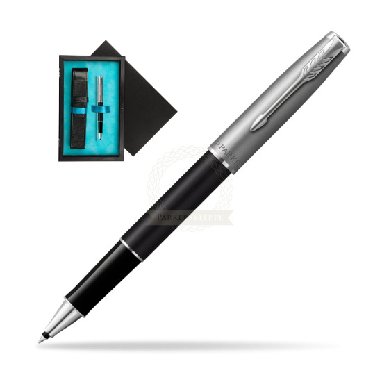Parker Sonnet Sand Blasted Metal Black CT Rollerball Pen in single wooden box Black Single Turquoise