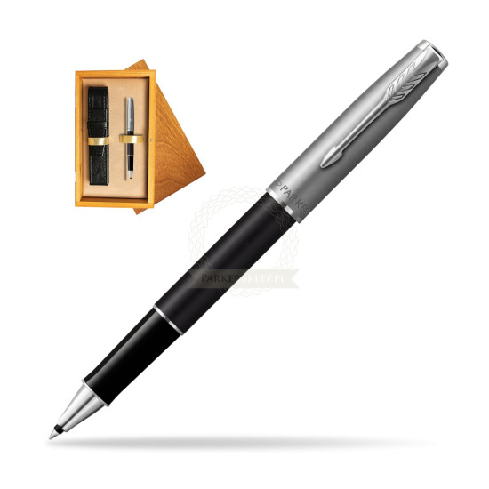 Parker Sonnet Sand Blasted Metal Black CT Rollerball Pen in single wooden box Honey Single Ecru