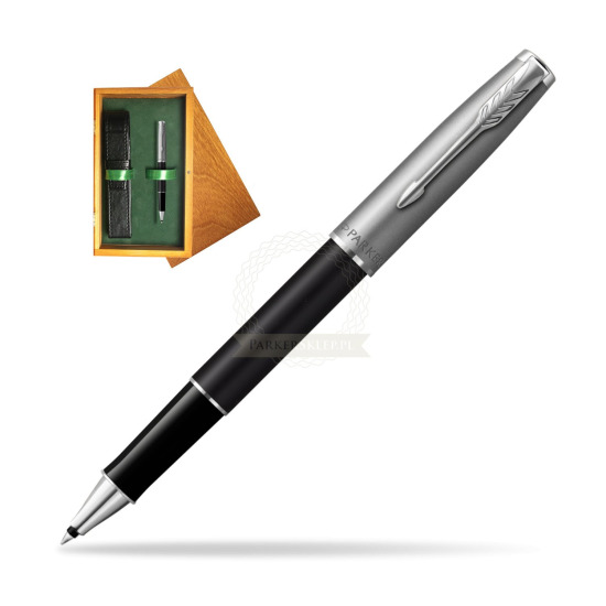 Parker Sonnet Sand Blasted Metal Black CT Rollerball Pen in single wooden box Honey Single Green