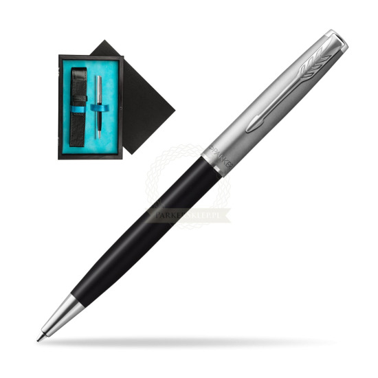 Parker Sonnet Sand Blasted Metal Black CT Penna a Sfera in single wooden box Black Single Turquoise