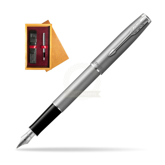 Parker Sonnet Sand Blasted Metal Stainless Steel Penna Stilografica in single wooden box Honey Single Maroon