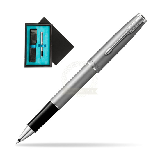 Parker Sonnet Sand Blasted Metal Stainless Steel Penna Rollerball in single wooden box Black Single Turquoise