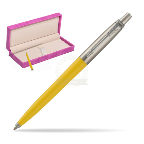 Parker Jotter Pop Art 70s Yellow Ballpen in suede box fuchsia