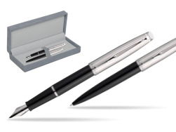 Fountain + Ballpoint Pen Gift Set Waterman Embleme Core Black in suede box grey