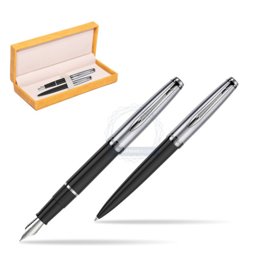 Fountain + Ballpoint Pen Gift Set Waterman Embleme Core Black in suede box yellow