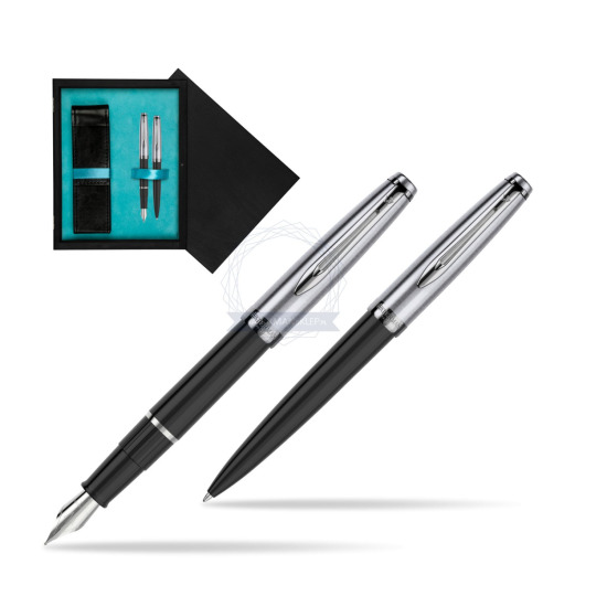 Fountain + Ballpoint Pen Gift Set Waterman Embleme Core Black in double wooden box Black Double Turquoise