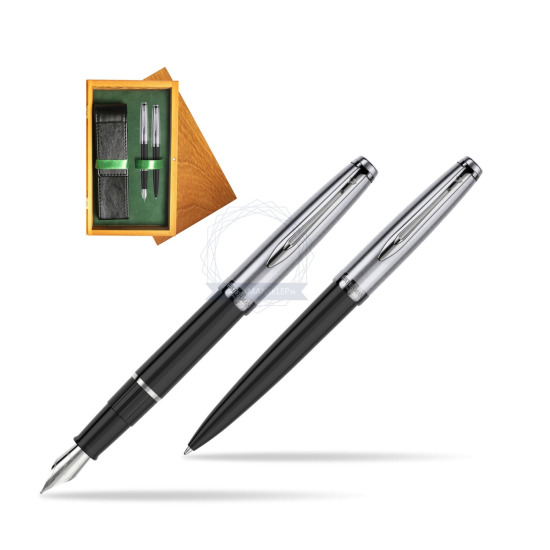 Fountain + Ballpoint Pen Gift Set Waterman Embleme Core Black in double wooden box Honey Green