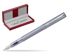 Parker Vector XL Silver Blue Fountain Pen in the red leather box