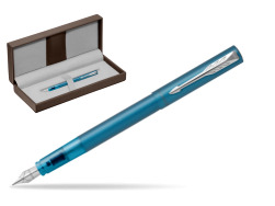 Parker Vector XL Teal Fountain Pen in the brown leather box