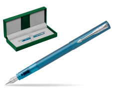 Parker Vector XL Teal Fountain Pen in the green leather box