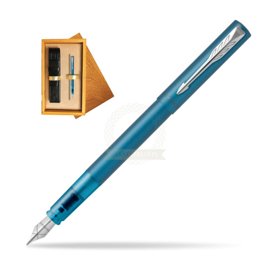 Parker Vector XL Teal Penna Stilografica in single wooden box Honey Single Ecru