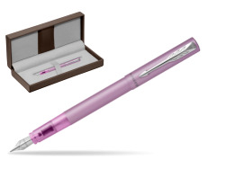 Parker Vector XL Lilac Fountain Pen in the brown leather box