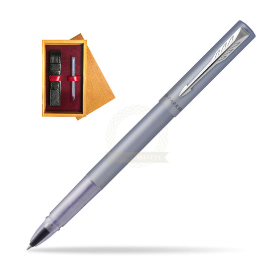 Parker Vector XL Silver Blue Rollerball in single wooden box Honey Single Maroon