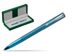 Parker Vector XL Teal Rollerball Pen in the green leather box