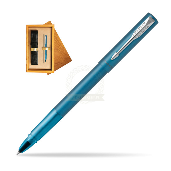 Parker Vector XL Teal Rollerball in single wooden box Honey Single Ecru