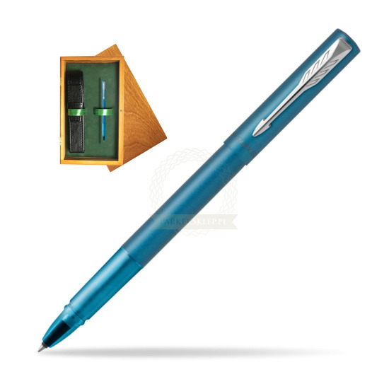 Parker Vector XL Teal Rollerball in single wooden box Honey Single Green