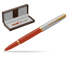 Parker 51 PREMIUM REGE RED GT Fountain Pen in the brown leather box
