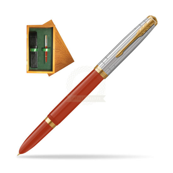 Parker 51 PREMIUM REGE RED GT Penna Stilografica in single wooden box Honey Single Green