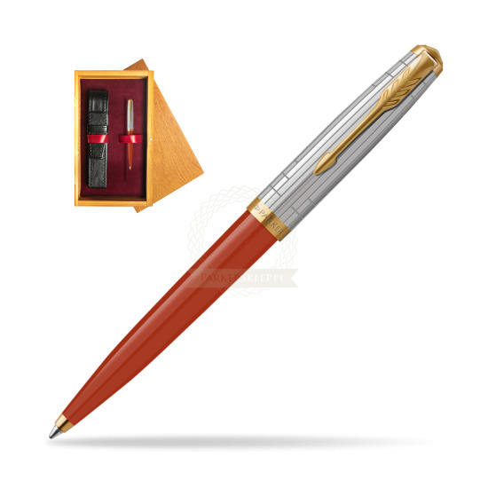 Parker 51 PREMIUM REGE RED GT Penna a Sfera in single wooden box Honey Single Maroon