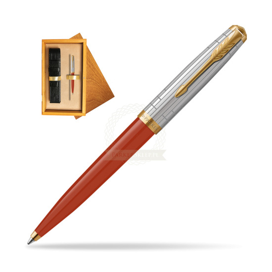 Parker 51 PREMIUM REGE RED GT Penna a Sfera in single wooden box Honey Single Ecru