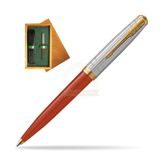 Parker 51 PREMIUM REGE RED GT Penna a Sfera in single wooden box Honey Single Green