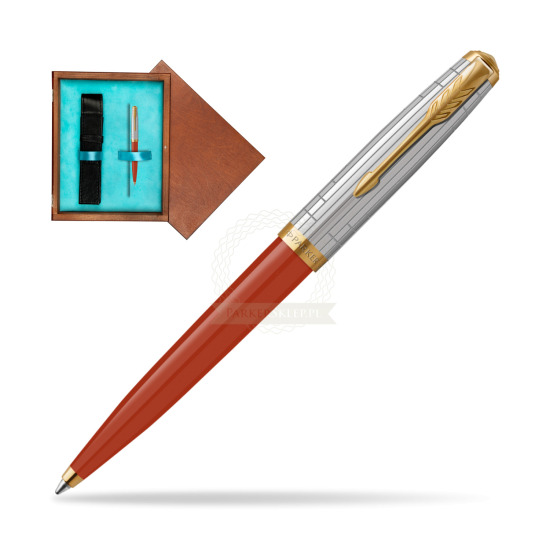 Parker 51 PREMIUM REGE RED GT Penna a Sfera in single wooden box Mahogany Single Turquoise 