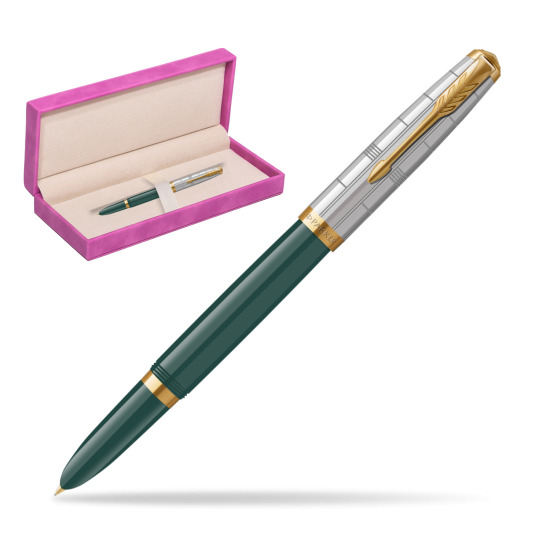 Parker 51 PREMIUM FOREST GREEN GT Penna Stilografica in suede box fuchsia