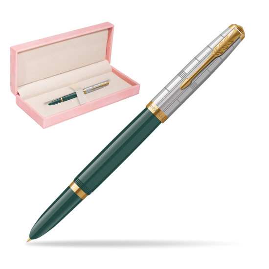 Parker 51 PREMIUM FOREST GREEN GT Penna Stilografica in suede box pink