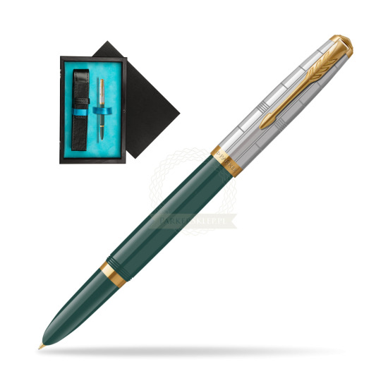 Parker 51 PREMIUM FOREST GREEN GT Penna Stilografica in single wooden box Black Single Turquoise