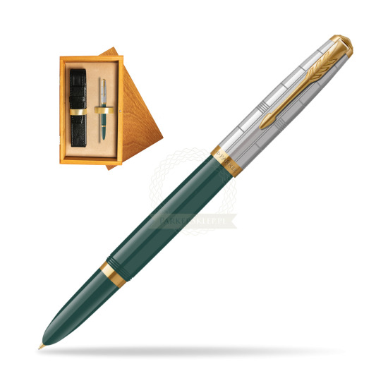 Parker 51 PREMIUM FOREST GREEN GT Penna Stilografica in single wooden box Honey Single Ecru