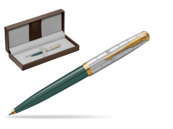 Parker 51 PREMIUM FOREST GREEN GT Ballpoint Pen in the brown leather box