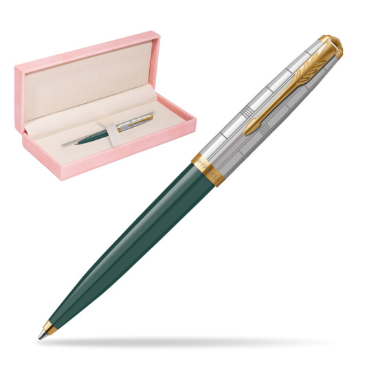 Parker 51 PREMIUM FOREST GREEN GT Penna a Sfera in suede box pink