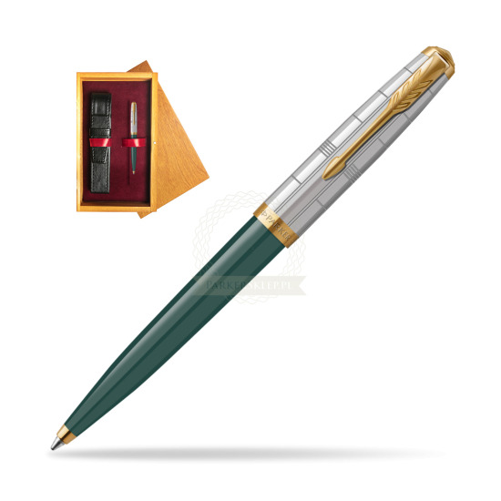 Parker 51 PREMIUM FOREST GREEN GT Penna a Sfera in single wooden box Honey Single Maroon