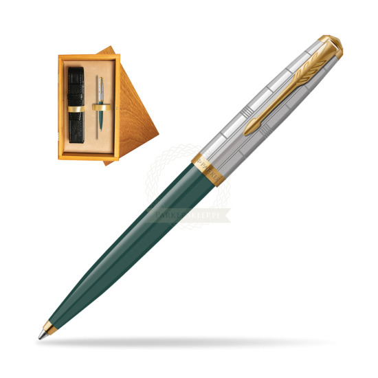 Parker 51 PREMIUM FOREST GREEN GT Penna a Sfera in single wooden box Honey Single Ecru