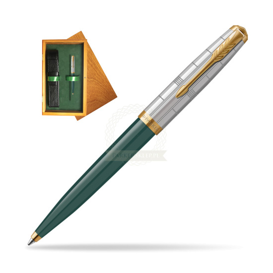 Parker 51 PREMIUM FOREST GREEN GT Penna a Sfera in single wooden box Honey Single Green