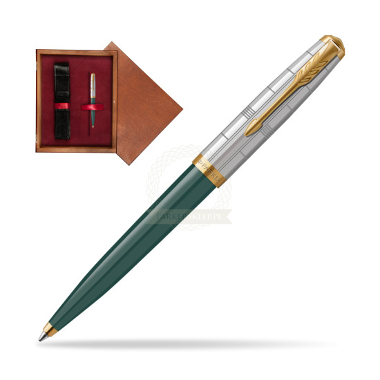 Parker 51 PREMIUM FOREST GREEN GT Penna a Sfera in single wooden box Mahogany Single Maroon