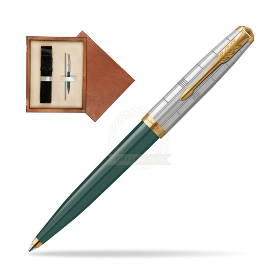 Parker 51 PREMIUM FOREST GREEN GT Penna a Sfera in single wooden box Mahogany Single Ecru