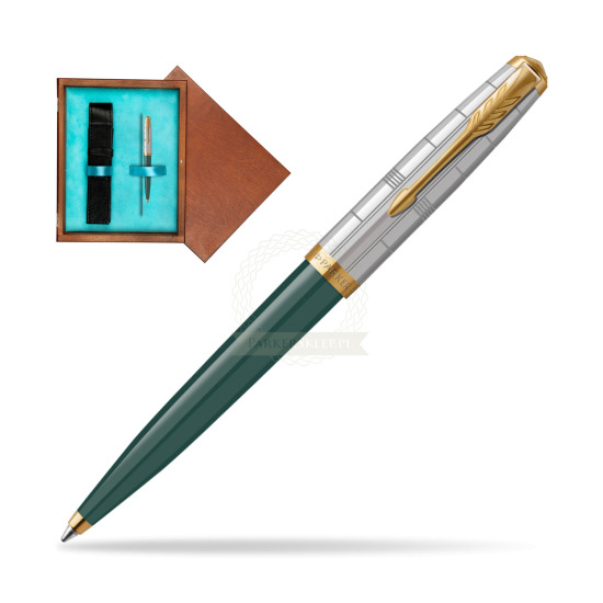 Parker 51 PREMIUM FOREST GREEN GT Penna a Sfera in single wooden box Mahogany Single Turquoise 