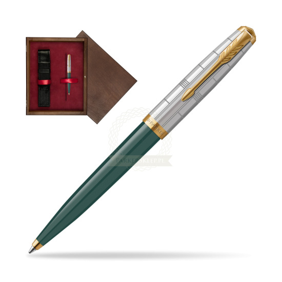Parker 51 PREMIUM FOREST GREEN GT Penna a Sfera in single wooden box Wenge Single Maroon