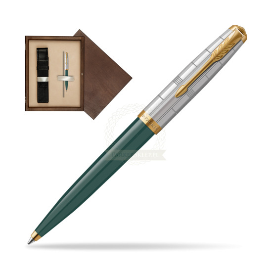 Parker 51 PREMIUM FOREST GREEN GT Penna a Sfera in single wooden box Wenge Single Ecru