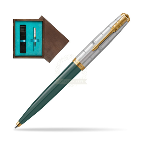 Parker 51 PREMIUM FOREST GREEN GT Penna a Sfera in single wooden box Wenge Single Turquoise 