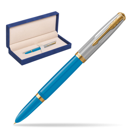 Parker 51 PREMIUM TURQUOISE GT Fountain Pen in suede box navy blue